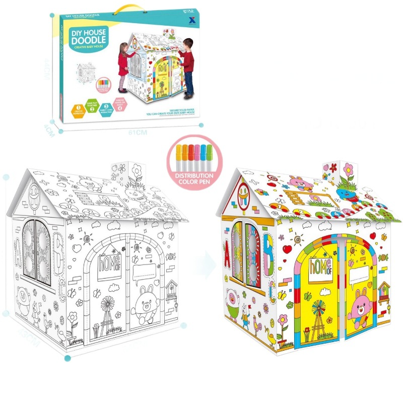 Casa tridimensional transfronteriza pintada graffiti infantil juguetes creativos puzzle educación temprana juguetes de cartón ensamblados a mano