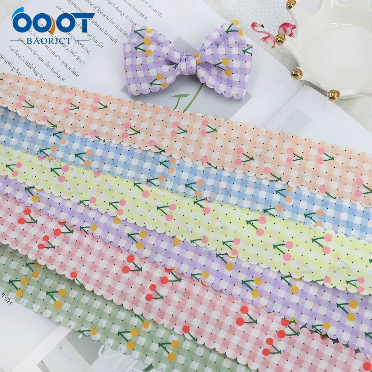 Horizontal vertical spotted spotted cherry printed webbing DIY bow hair