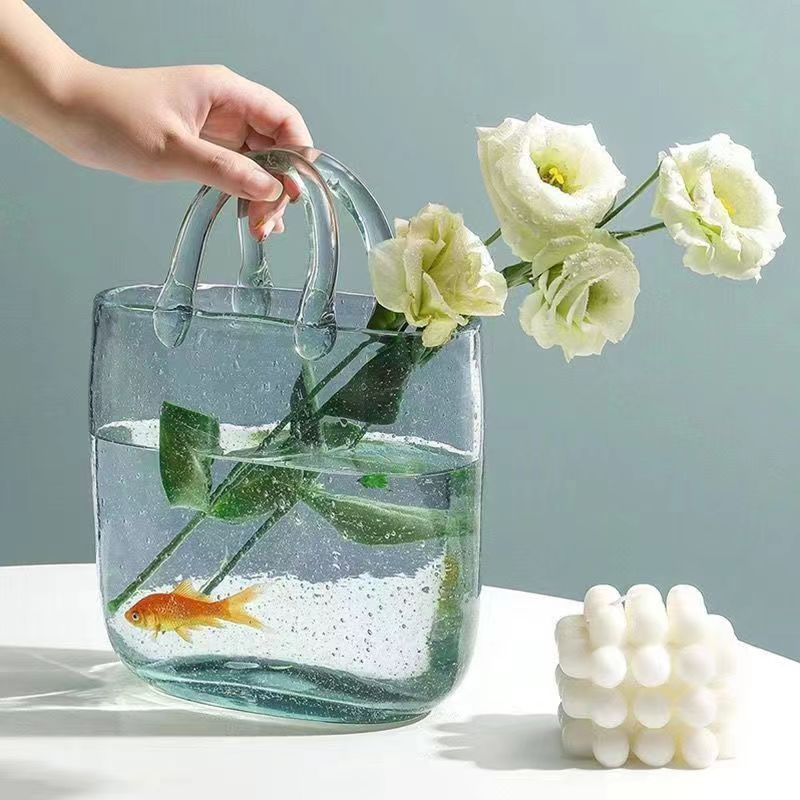 Creative glass vase, popular fish tank, bag, living room, desktop, flower vase, high-quality water culture decoration, ornament