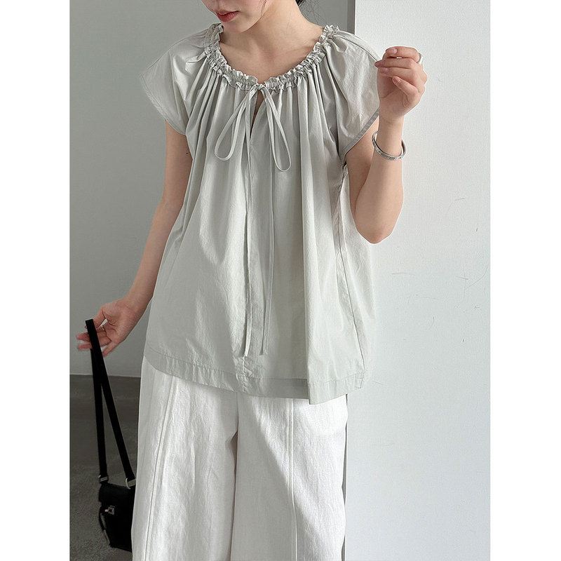 Luxi Lace Drawstring Casual Style Women's Top 26 Summer Ruffled Pleated Flutter Sleeve Blouse 3915 Luxi Lace Drawstring Casual Style Women's Top 26 Summer Ruffled Pleated Flutter Sleeve Blouse 3915