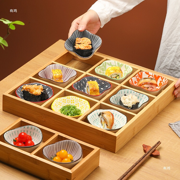 九宫格托盘餐具火锅配菜盘拼盘竹木盘围炉煮茶点心盒干果盘木质盘|undefined