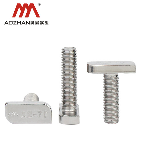Aozhan Industrial 304 stainless steel T-shaped screws T-shaped bolts M8-M10 square head screws for photovoltaic slots