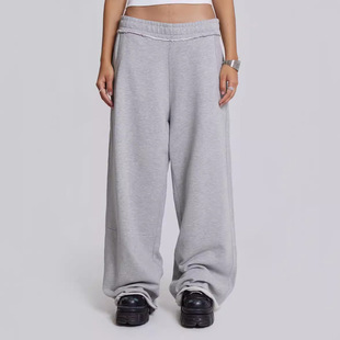 American Retro Gray Casual Sweatpants for Women, High-Waisted, Loose, Slimming, Frayed, Floor-Length Casual Pants, Cross-Border Aliexpress