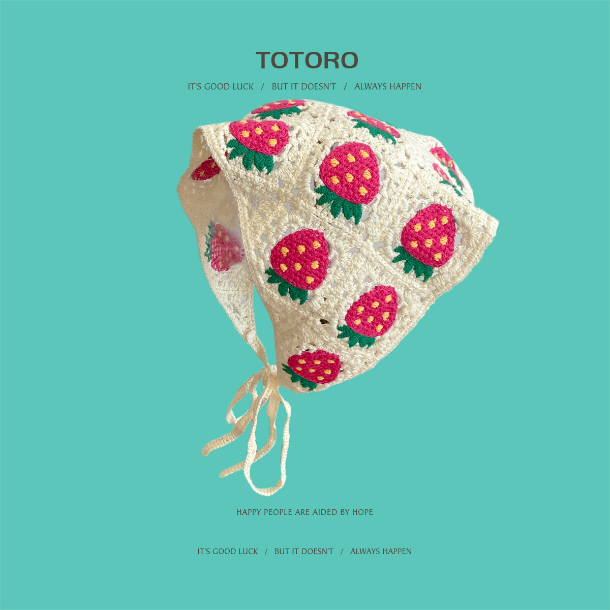 Francia cereza toallas triangulares mujeres primavera y otoño viajes padres-hijos gancho de punto flores hueco pañuelo de arte correa de pelo gorro