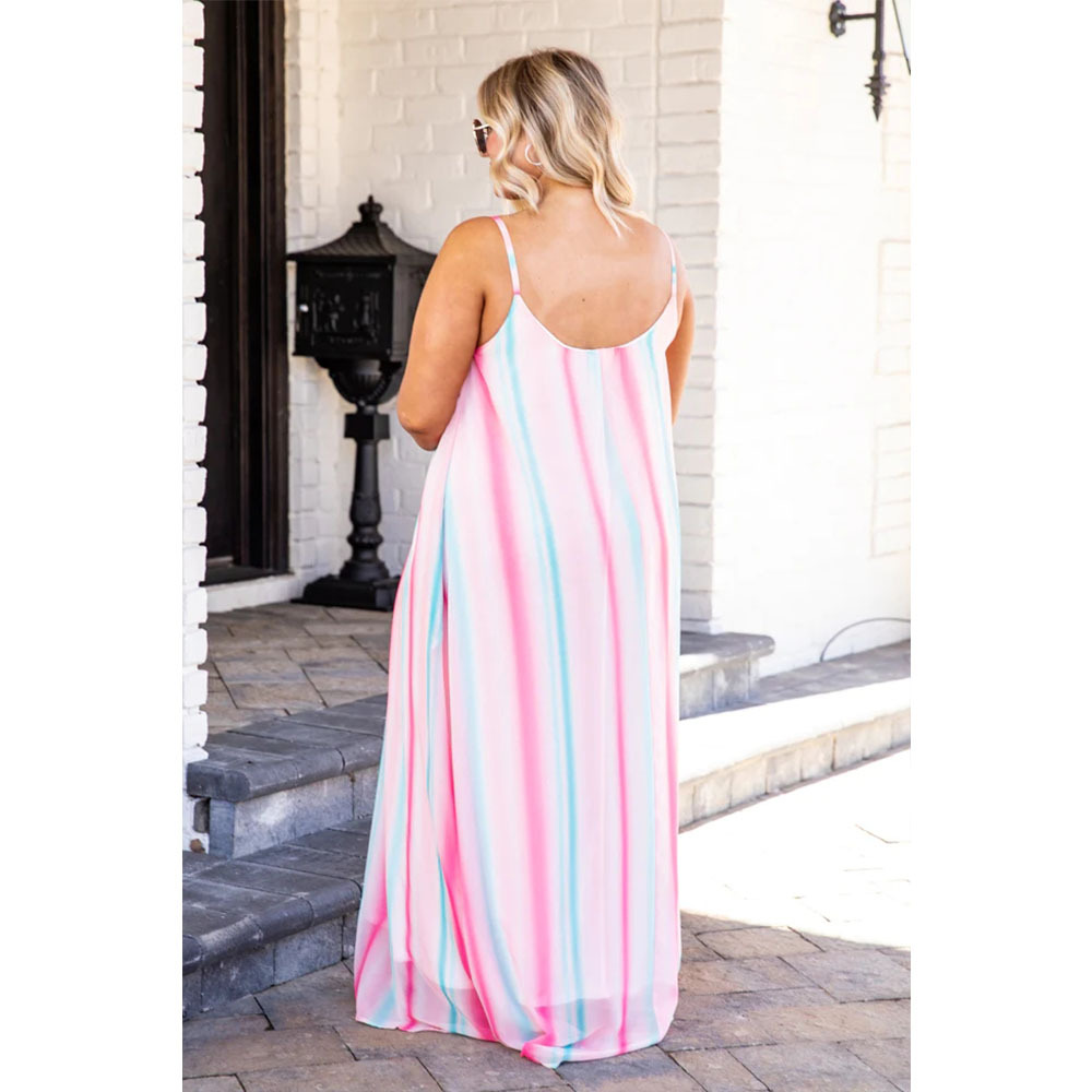 Strap Dress Elegant Collarless Printing Sleeveless Gradient Color Maxi Long Dress Casual display picture 4