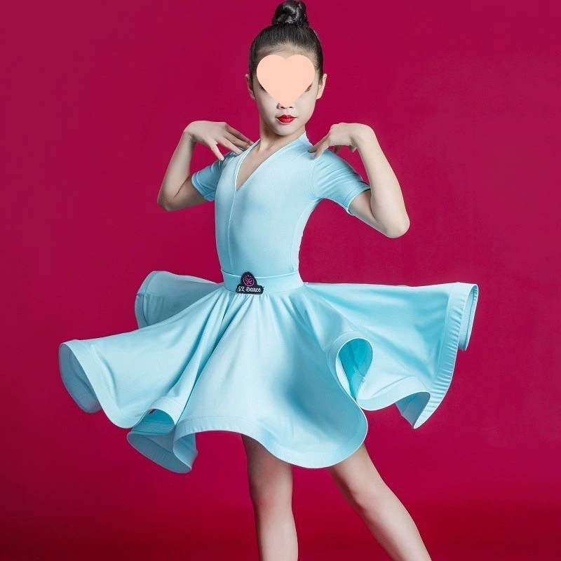 Одежда для соревнований по латине, одежда для танцевальной практики, летняя детская одежда для выступлений для девочек, одежда для выступлений на соревнованиях, большая юбка