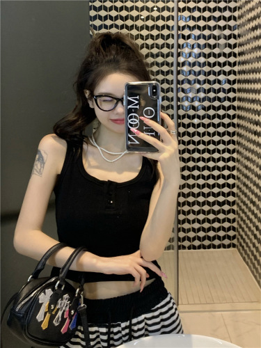  new summer style sweet and spicy outer wear short U-neck racer top pink camisole women's inner layer
