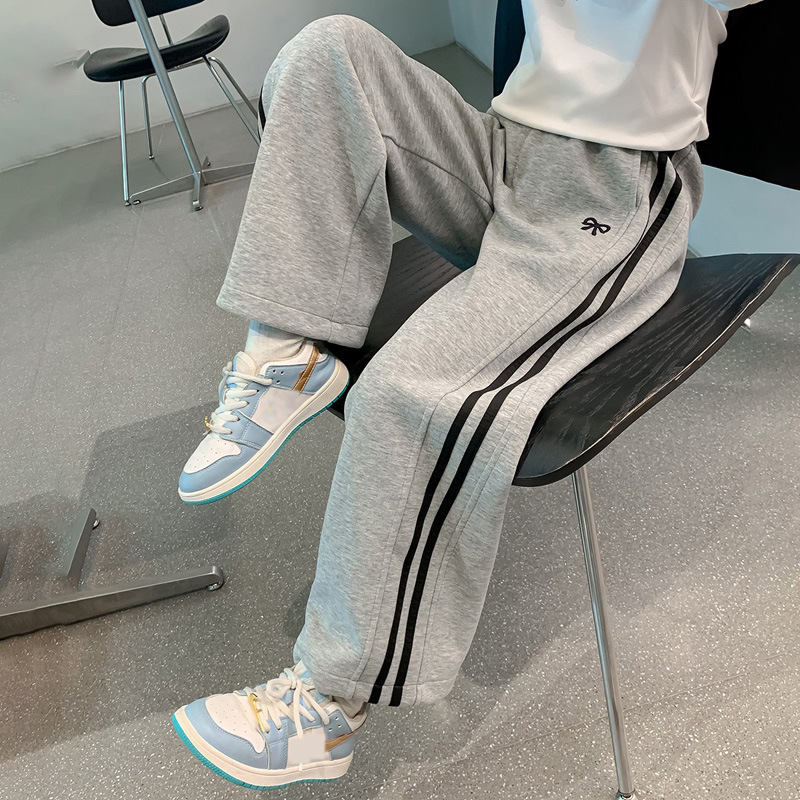 2025春秋儿童侧边条杠宽松休闲运动长裤中大女童时尚阔腿直筒卫裤