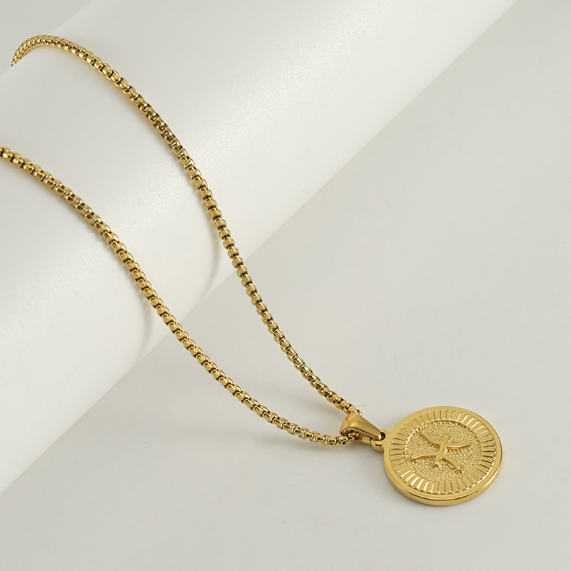 Collar transfronterizo de doce constelaciones de acero de titanio europeo y americano femenino 18K redondo tendencia de moda colgante de constelaciones de acero inoxidable clavícula