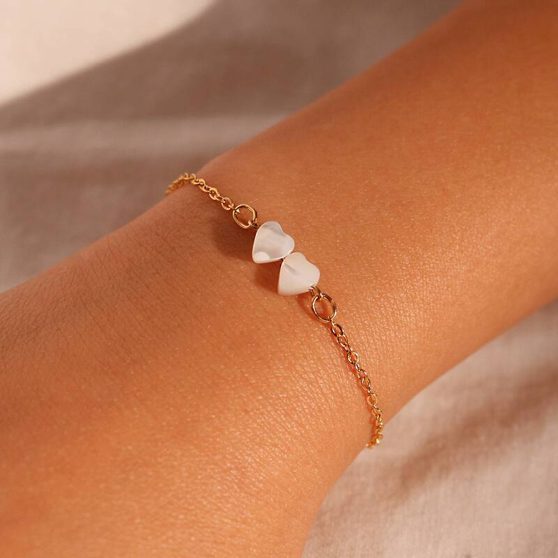 European and American Cross-border New Fashion Double Heart-shaped Imitation Pearl Mother Bracelet Heart Pendant Bracelet Trendyy Niche Jewelry for Women