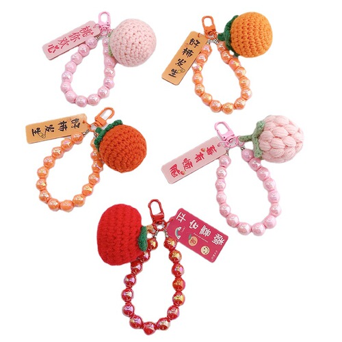 Hot selling hand knitted wool persimmon good persimmon peanut keychain plush crocheted peach you like pendant hanging chain for women