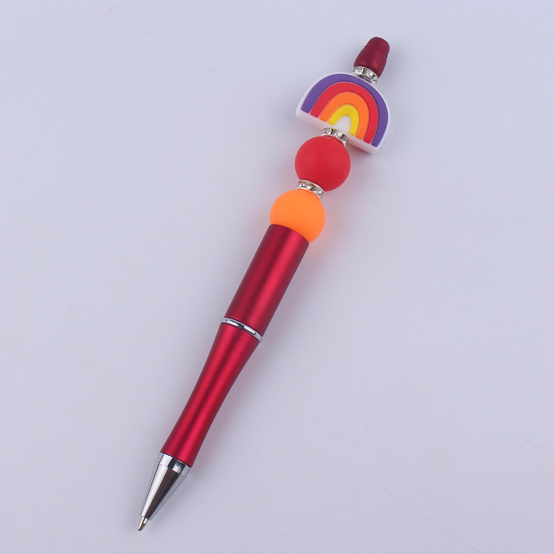 Cartoon Style Style Red Color New Beaded Pen Spot Diy Creative Handmade Rainbow Silicone Teether Beads Beaded Pen Color Plastic Writing Pen