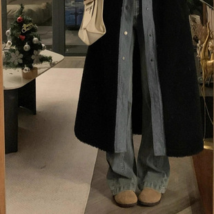 Jm Black Fake Two-Piece Fur One-Piece Imitation Lamb Wool Outwear for Women Winter Fleece-Lined Thickeneded Warm Mid-Length over the Knee Large