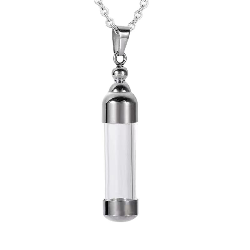 Titanium steel pendant wholesale openable perfume bottle pendant acrylic transparent stainless steel necklace lettering Gabu tube