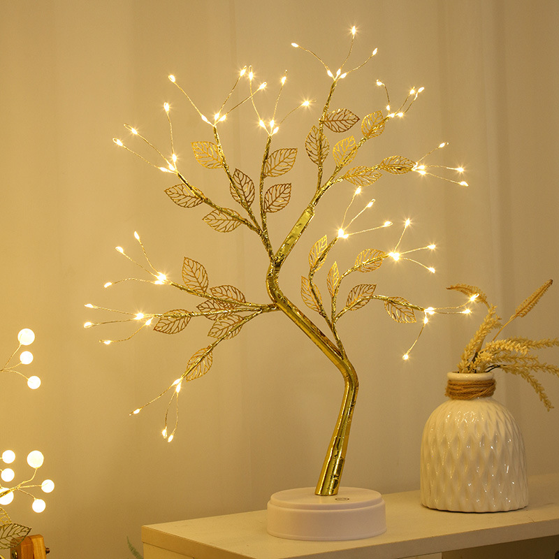 Amazon transfronterizo llevó la luz del árbol USB batería de doble propósito horizontal decorativo luz de la noche estrellada alambre de cobre luz del árbol en stock