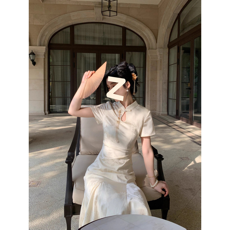 2025 新月花影新中国風のロングスカート夏ジャカードチャイナフィッシュテールスカート中国風のドレス女性|undefined