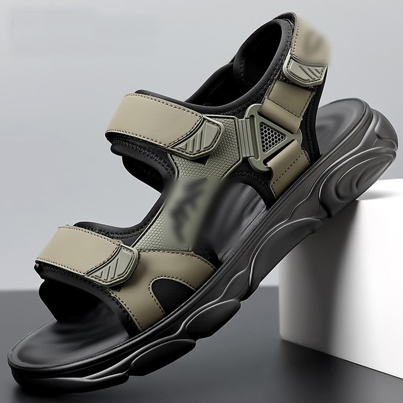 Dép sandal nam quai ngang mở ngón chân, đế EVA chống trượt, thoáng khí, cỡ lớn — 8012 màu kaki, 8012 đen, 8012m màu