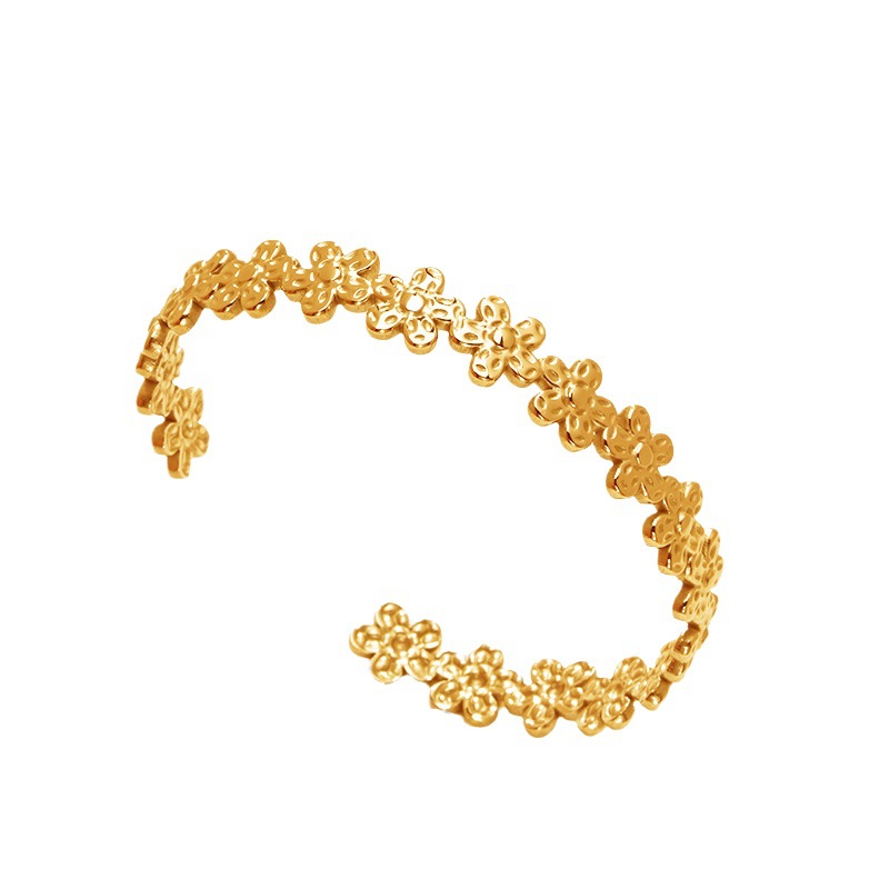 Fábrica en stock al por mayor de Europa y América transfronteriza de acero inoxidable en forma de C pulsera abierta ajustable chapado en oro 18K personalidad no se desvanece