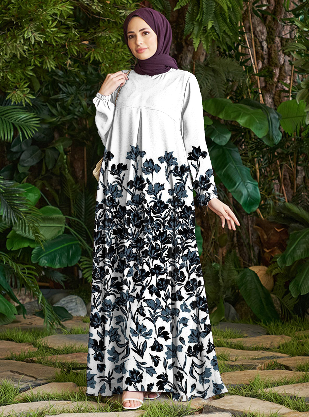 Vacation Beach Cross-Border European American Style Dress Women's Polyester Muslim Dress_ecoleips.com