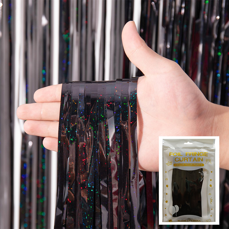 Cortina de lluvia de colores de alto brillo transfronteriza decoración de fiesta de cumpleaños cortina de lluvia láser de macaron brillante de 1*2 m