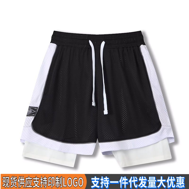 Spring and summer new fake two casual sports shorts mesh breathable thin quick-drying sports pants basketball pants plus size