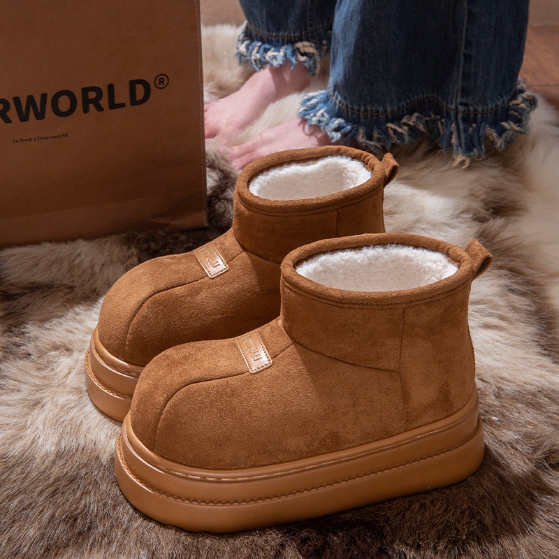 Winter Cotton Shoes Snow Boots for Women 2025 New Style Fleece-Lined Thickeneded Warm Thick Sole Anti-Slip Bag Heel Cotton Slippers Winter