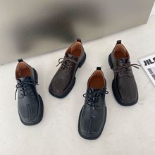 厚底系带英伦风小皮鞋女鞋子2022年秋季新款复古方头休闲乐福单鞋