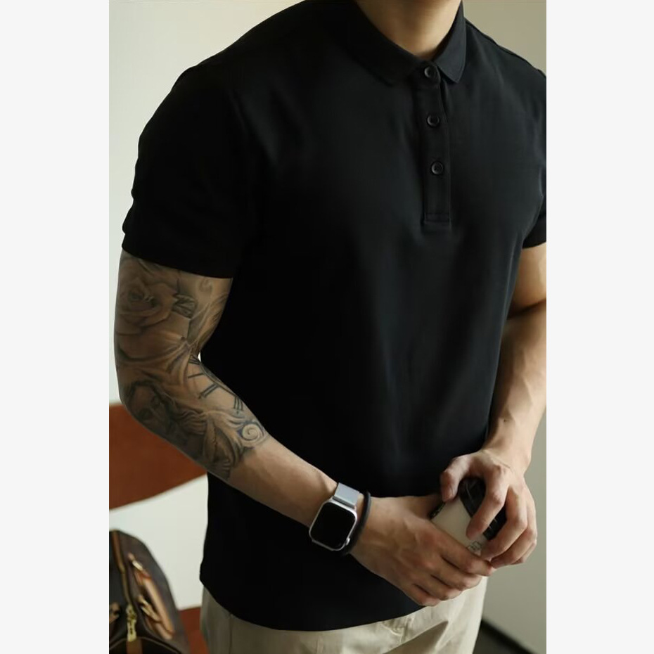 Verano nuevo estilo perla algodón POLO camisa solapa camiseta de manga corta para hombre líder en ropa de trabajo comercial comercio exterior venta al por mayor transfronteriza