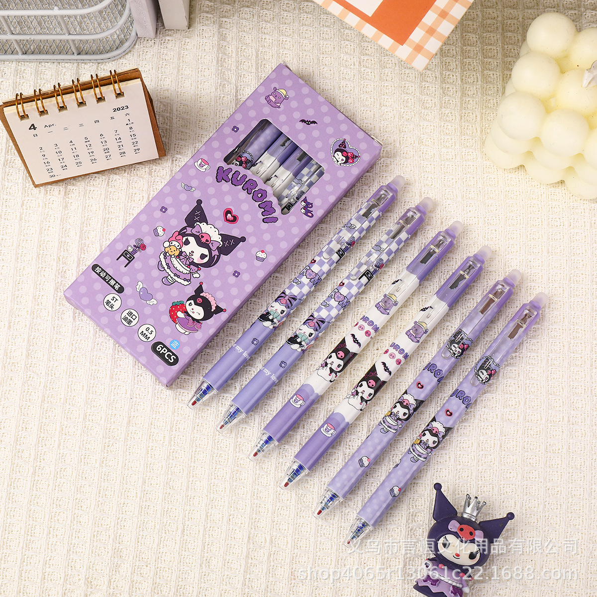 Bolígrafo borrable Sanrio de dibujos animados, bolígrafo de góner de presión térmica fácil de frotar, bolígrafo de prueba de pincel de dibujos animados lindo Kuromi