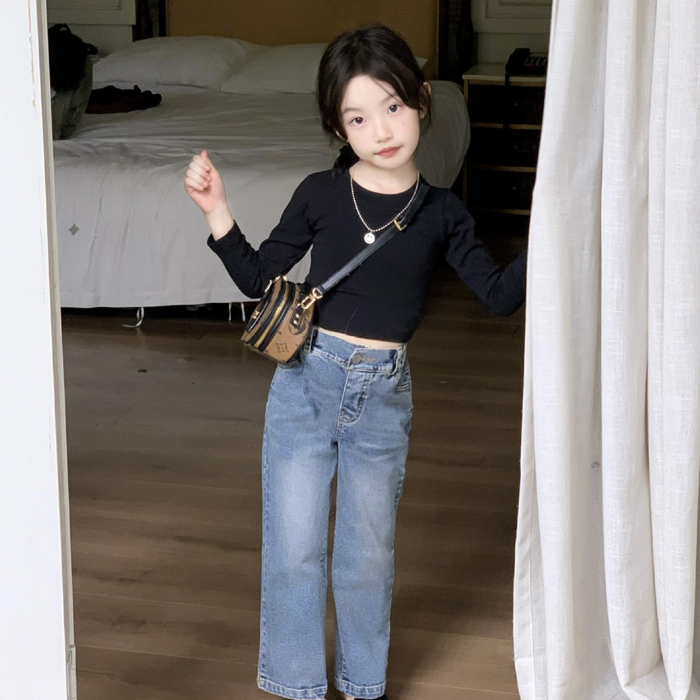 女童打底衫2025秋新款韩版修身款内搭辣妹风长袖短T百搭上衣跨境