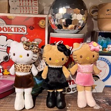 辣妹新款豹纹黑皮hellokitty长腿挂件kt猫废土风背包钥匙扣挂饰