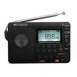 Retekess V-115收音机 全波段收音录音机FM AM MP3播放 跨境货源