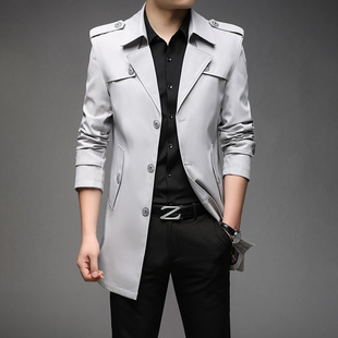 Windbreaker Jacket Men's Autumn New Korean Style Fashion Slim Casual Color Mid-Length Jacket for Men