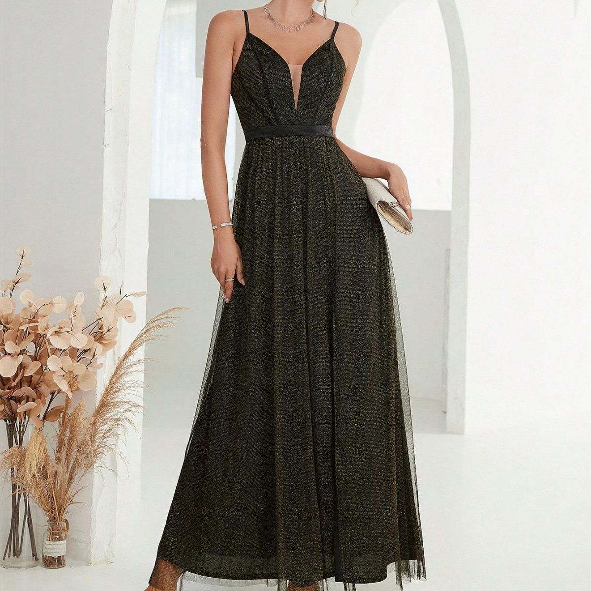 V-neck strap evening dress European and American ebay new backless slit elegant evening dress dance dress party bridesmaid dress