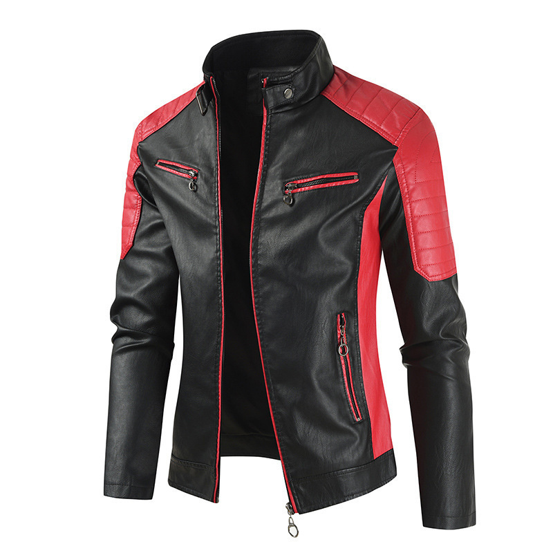 2025 Amazon nuevo hombre locomotora chaqueta de cuero chaqueta con cremallera de lana chaqueta de cuero PU de moda chaqueta de comercio exterior