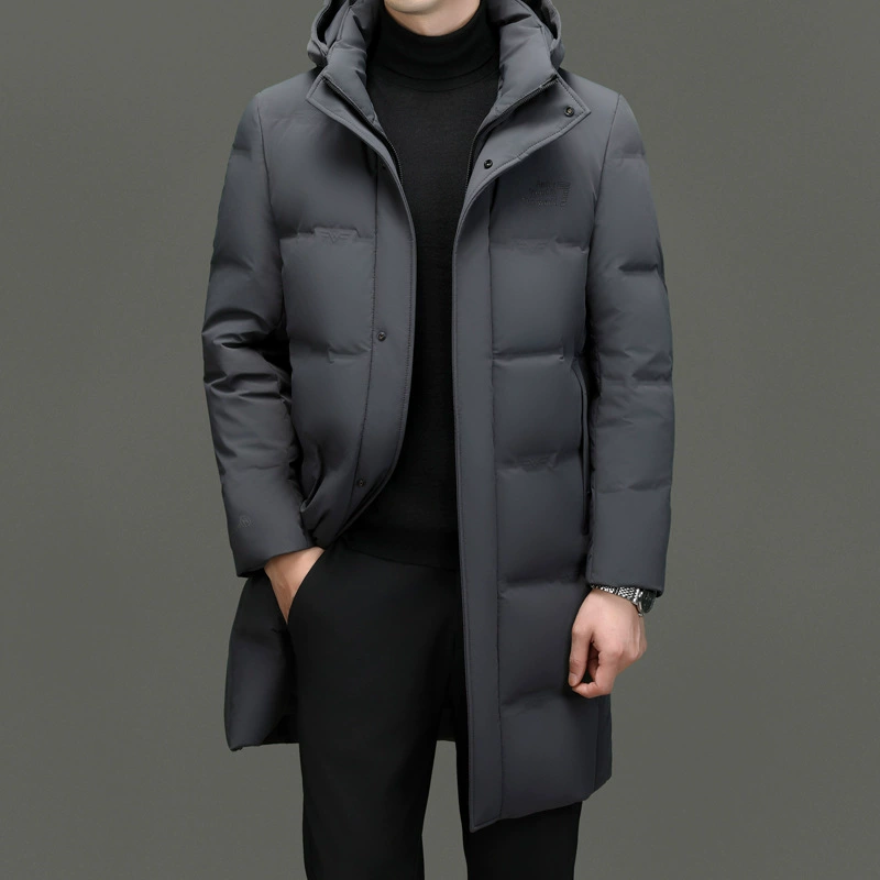 Мужской высокого класса 90 белая утка пуховик длинный 2024 зимний новый толстый теплый с капюшоном съемный пиджак