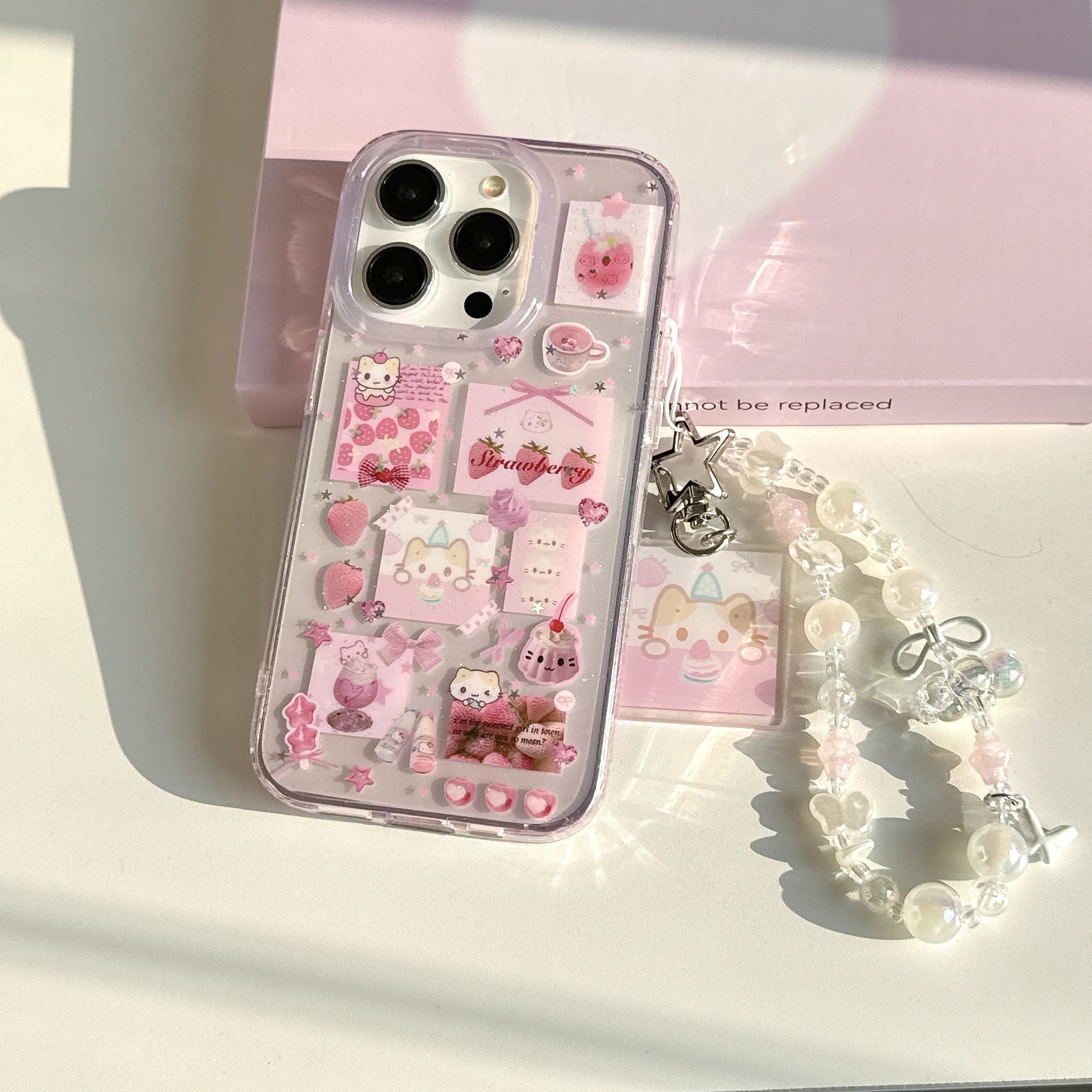 Lindo brillo niña corazón fresa malvaviscos apple 16ProMax funda para teléfono móvil cadena 15Pro 14/13