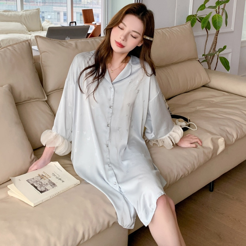 나비 꽃잎 블루 - 셔츠 원피스