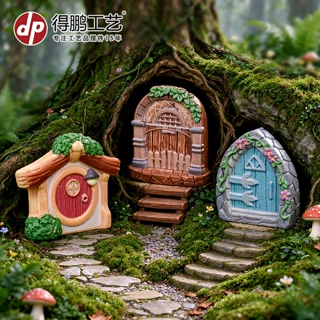 跨境新品微景观仿真精灵木头门 园艺造景diy装饰品配件桌面小摆件