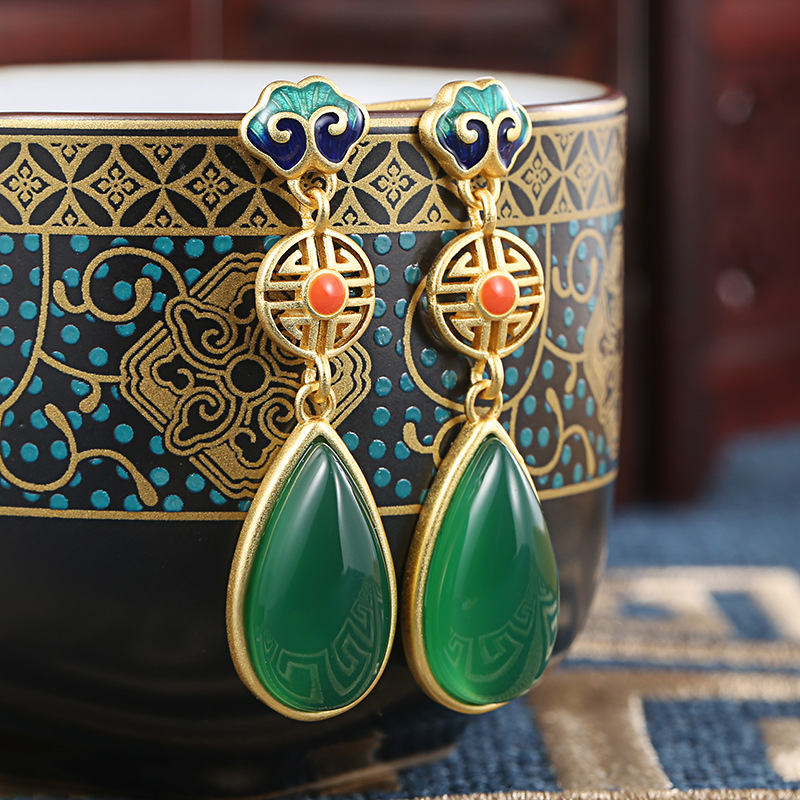 Drop Earrings Classification 1 Pair 925 Sterling Silver Jade Water Droplets Drop Earrings