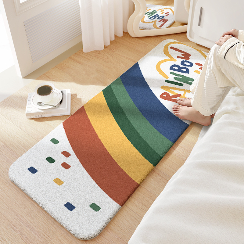 Cross-Border Modern Simple Bedroom Imitation Cashmere Carpet Home Bathroom Long Wear-Resistant Anti-Slip Foot Mats Ready for Delivery