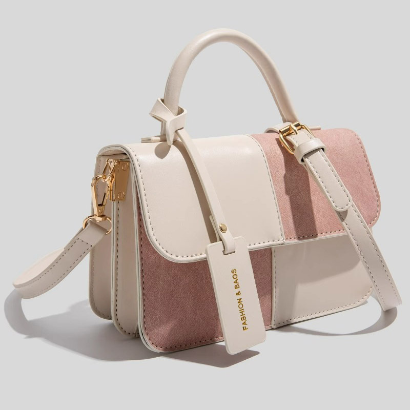 Women's Spliced Texture Niche Design Crossbody Bag French Retro Flap Small Square Bag - Thumbnail 2