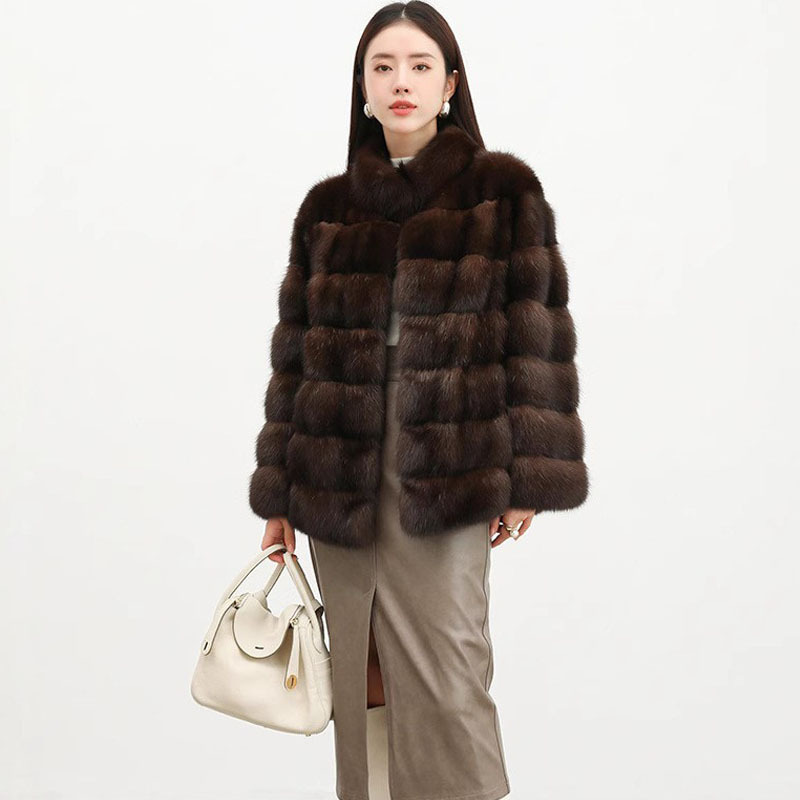 紫貂皮草大衣俄罗斯貂皮短款外套加厚裘皮女衣服立领农夫2026新款