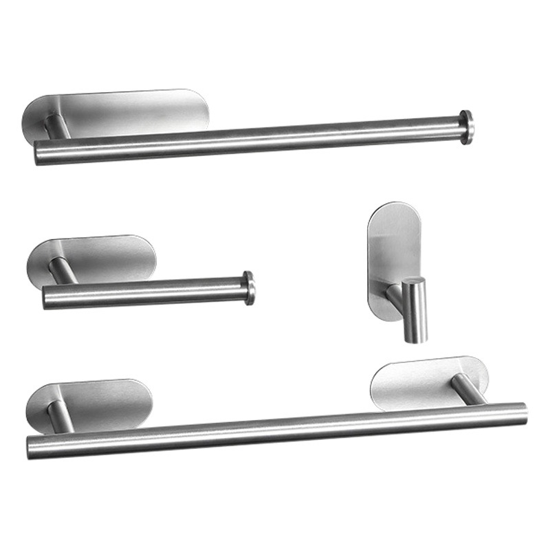 Transfronterizo 304 Barra de toalla de acero inoxidable titular de tejido de baño gancho de abrigo negro titular de papel higiénico Punch-libre americano Conjunto de 4 piezas