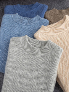 2024 autumn and winter new 100 pure mountain cashmere sweater men's half high collar double thick casual sweater relaxed-fit warm