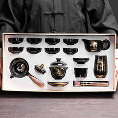 Black Glaze Ceramic Koi Fish Gongfu Tea Set, Premium Home Use Chinese Style Light Luxury Side Handle Pot, Gift Boxed Set of One