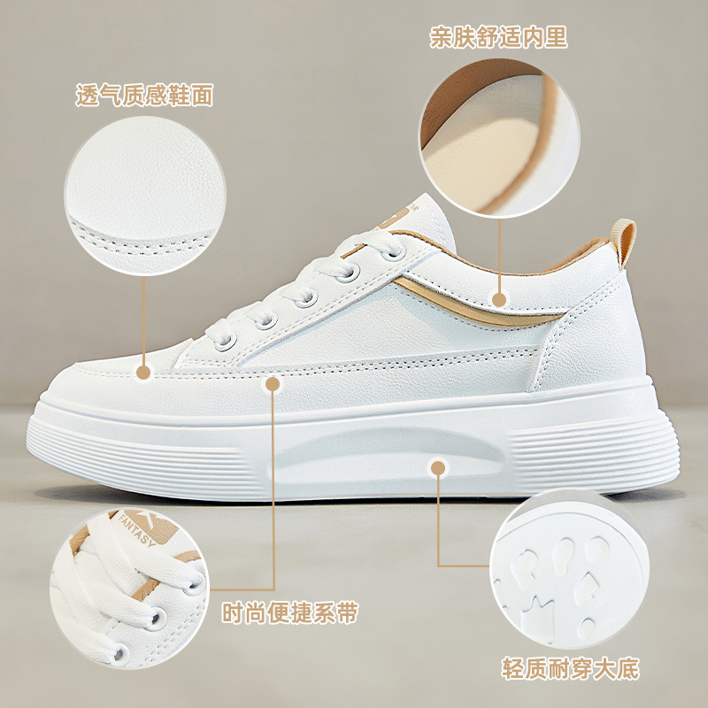 Zapatos blancos para mujeres 2024 primavera nueva venta caliente de aguas abajo zapatos de tablero de estudiantes estilo coreano zapatos de plataforma de altura oculta zapatos de mujer casual