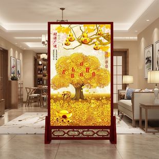 New Chinese-style Home Screen Partition Living Room Entrance Modern Simple Fabric Office Double-sided Simple Solid Wood Seat Screen