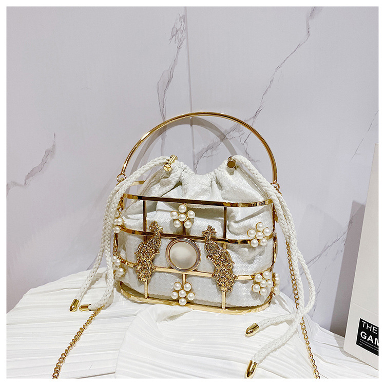 Elegant axelväska med pärlkedja och strass för kvinnor_voghion.com