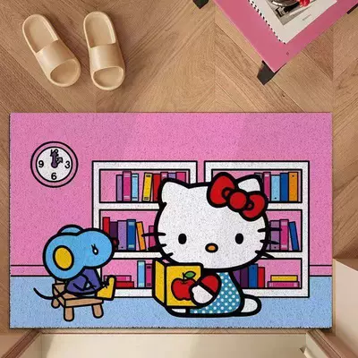 Avtomobil döşəmə paspasları — Dirt-Scraping Mat, Dust Removal Mat - foundation-hello-kitty-is-reading-in-the-study-4060cm-silk-circle